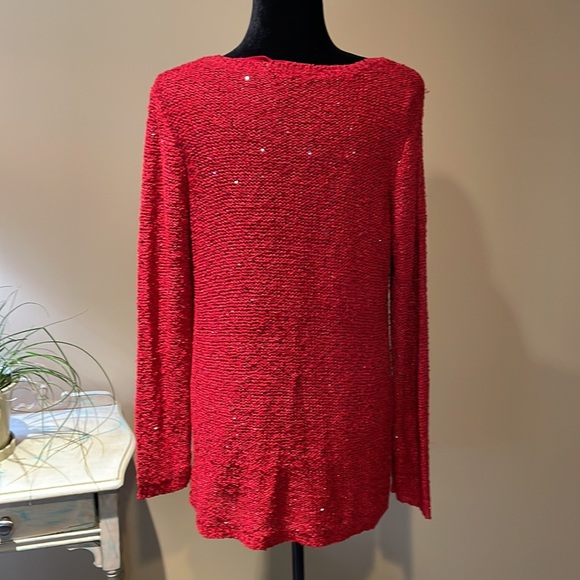 Red knit sweater w/metallic threads and sequin embellishments (L). - Picture 3 of 5